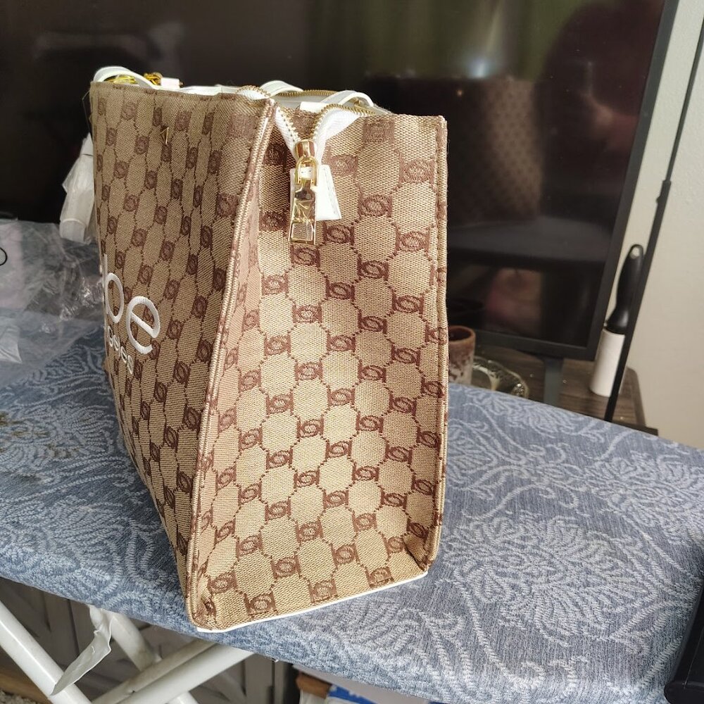 New with Tags MSRP 129 - Bebe Tote tan and white - Picture 3 of 7